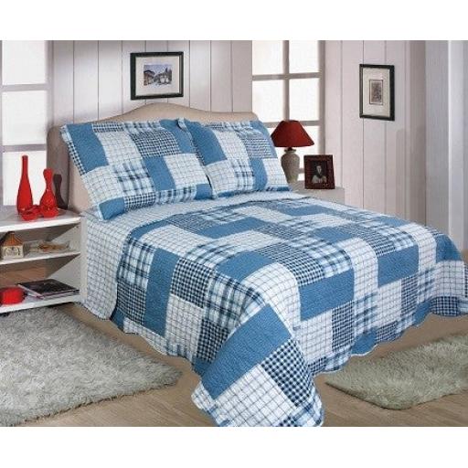 Restmor Quilted Reversible Patchwork Design Bedspread in 3 sizes with pillow shams - Check (Single includes 1 Sham)